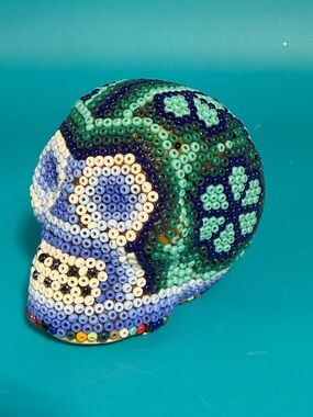 Handcrafted Novica "Huichol Star" Skull 3”